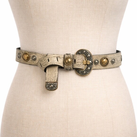 LEATHEROCK Accessories - Leatherock vintage 90's Studded Western Belt Cream Lizard Leather Boho 27-33"